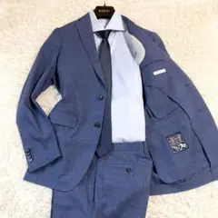【千鳥柄】スーツカンパニー　COMMUTECH　ブルー　ストレッチ　XL　美品