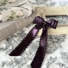 フリルがかわいい♡パープルのロングテールリボンヘアクリップ　ヘアアクセサリー