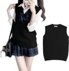 黒 Vネック ニット スクールベスト