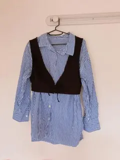 tiptop ストライプシャツ　リブニットベスト　2点セット