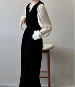 SMILE ORCHID ベロアドッキングロングワンピース