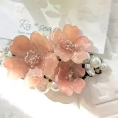 ベビーピンク花 ꕤ.。 バレッタ ヘアクリップ [H-195]