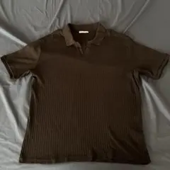【美品】ZARA ザラ リブ編み 半袖ポロシャツ XL ブラウン 茶