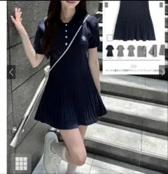 GRL ケーブル編みロゴ刺繍ポロニットミニワンピース[kz684]