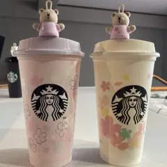 スターバックス タンブラー 花柄 クマキャップ付き
