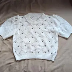 グレイルダイヤ柄ニット　半袖