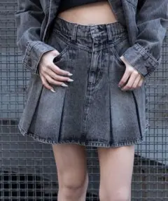 WEGO デニムプリーツミニスカート ブラックソノタ