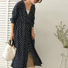 新品　DOORS カシュクールドットワンピース