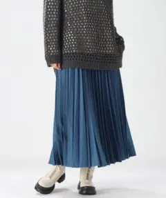 niko and ... ウールライクプリーツスカート L ダークブルー