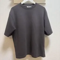 【美品】エアリズムコットンオーバーサイズT/ボーダー/5分袖 L ブラウン