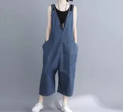 夏 デニムサロペット ワイドパンツ ツナギ オールインワン ゆったりサイズ