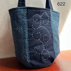 バケツバッグ　トート　手提げ　刺し子　絞り風プリント　622 ハンドメイド