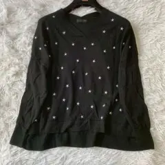 Aga アーガ　星柄Vネックハイゲージニット　刺繍　ウール　Mサイズ