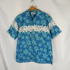 PIKO　アロハシャツ　M　ブルー系　フラワー　コットン　B6328