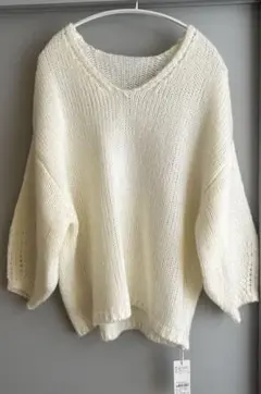 アクリル ホワイト ニットセーター フリーサイズ