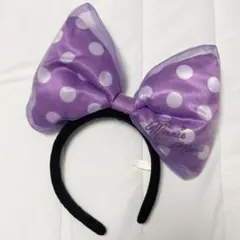 ディズニー　デカリボン　カチューシャ　ミニーマウス 紫色水玉