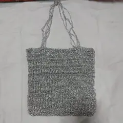 ハンドメイド 手編み シルバー トートバッグのサムネイル