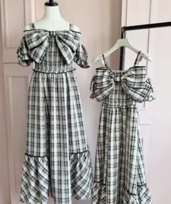 アンミール ビッグチェックリボンワンピース オフホワイト