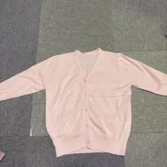 ピンク 長袖カーディガン 前面ポケット付き