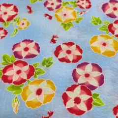 ④《水色》きんぎょと朝顔☆ハンドメイド　はぎれ　和柄生地