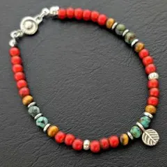 ⭐️新品⭐️血赤ホワイトハーツ 天然ターコイズ カレンシルバービーズブレスレット