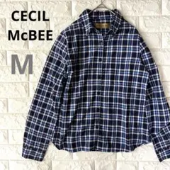 [美品] CECILMcBEE♪ネイビー　チェック柄 長袖 シャツ　M