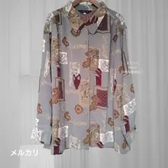 Leilian レリアン 長袖ブラウス 楽器柄 金ボタン 13＋ かなり大きめ 