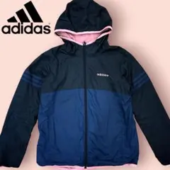 adidas NEO ウィンドブレーカー L ネイビー×ブルー 裏起毛 ピンク