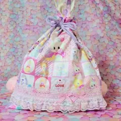 体操着袋♡ゆめかわユニコーン・うさぎ柄✩.*˚持ち手付き巾着 お着替え袋