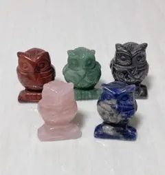 フクロウ 置物 セット 天然石