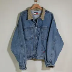 TOMMY HILFIGER デニムジャケット 襟切替 XL フラッグロゴ