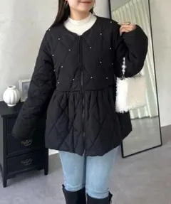 新品タグ付き♡ プロズヴェール キルティングパールペプラムブルゾン Mサイズ