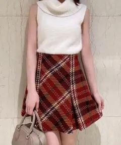 SNIDEL ロービングチェックミニスカート スナイデル レッド