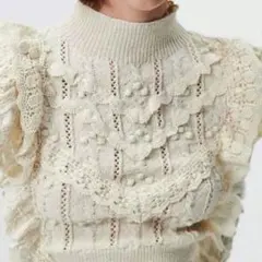 新品！！ザラ ZARA❤フリルニット❤L❤Wフリル❤アイボリー