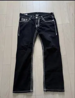 TRUE RELIGION ブラック デニム パンツ ホワイトステッチ 31 - メルカリ
