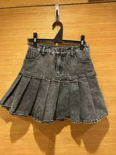 グレー デニム プリーツミニスカート