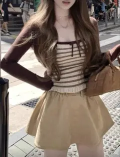 ストライプ キャミソール&カーディガン