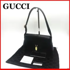 【美品】GUCCI グッチ　ショルダーバッグ　レザー　ブラック×ゴールド　613