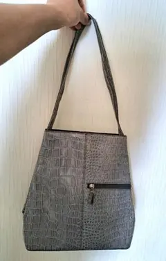 グレー クロコダイルパターン ショルダーバッグ