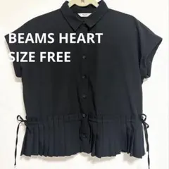 BEAMS HEART プリーツ切替 半袖シャツ ブラウス ブラック 黒