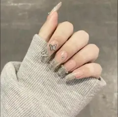 【24枚セット】ネイルチップ ワンホン 韓国 シズニルック 蝶 ラメ パール