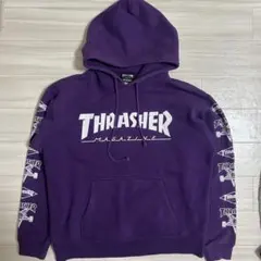 THRASHER パープル フード付きパーカー