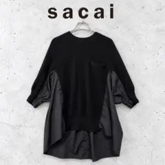 sacai ウールニットプルオーバー ドッキングシャツ ドルマンスリーブ 