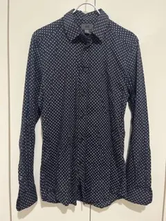 ZARA ネイビー ドット柄 長袖シャツ