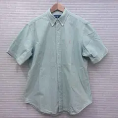 ラルフローレン　シアサッカー　半袖シャツ　グリーンストライプ