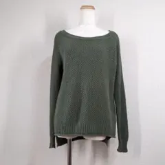 プラステ PLST ボートネック ニット 2 M カーキ 綿 ウール ゆったり