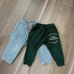BREEZE★ストライプパンツ グリーンパンツ80&90サイズ 2枚セット