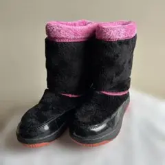 子供用 防寒 防滑 スノーブーツ 黒 ピンク ボア 19cm