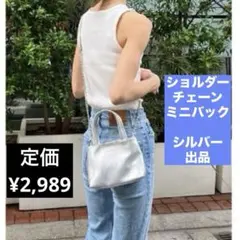 シルバーショルダーバッグ　ハンドル付き チェーンショルダーバッグ　ミニバック