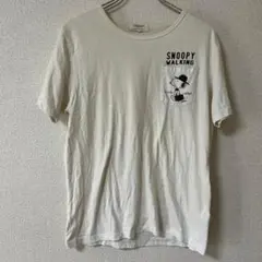 PEANUTS ピーナッツ　tシャツ　半袖　M アイボリー　スヌーピー　ポケット